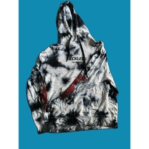 Los Angeles Reckless Embroidered Blue Tie Dye Rose Hoodie | Size Large